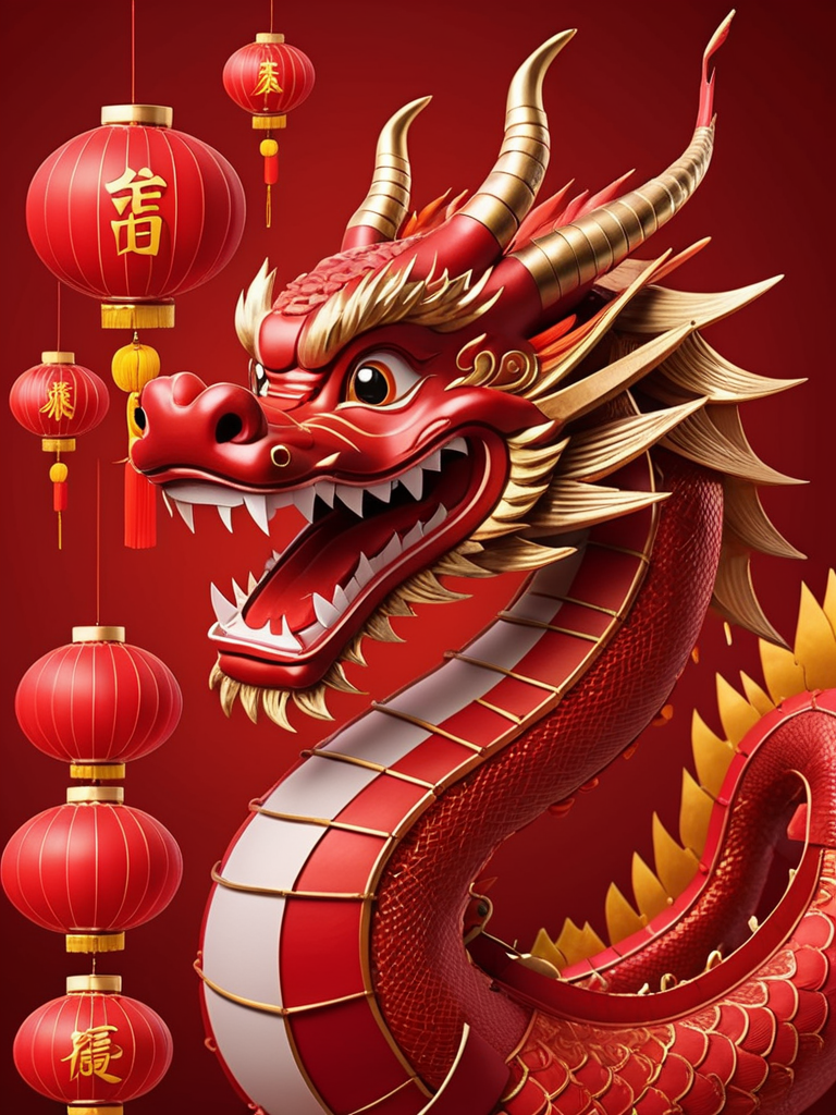 02147-206599013-a red dragon, smile, red background, a small number of red lanterns, Chinese elements with firecrackers around and fireworks in-before-face-restoration.png